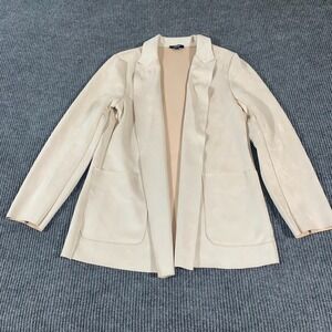 Premise Jacket‎ Women Medium Faux Suede Beige Vegan Leather Open Front Cardigan